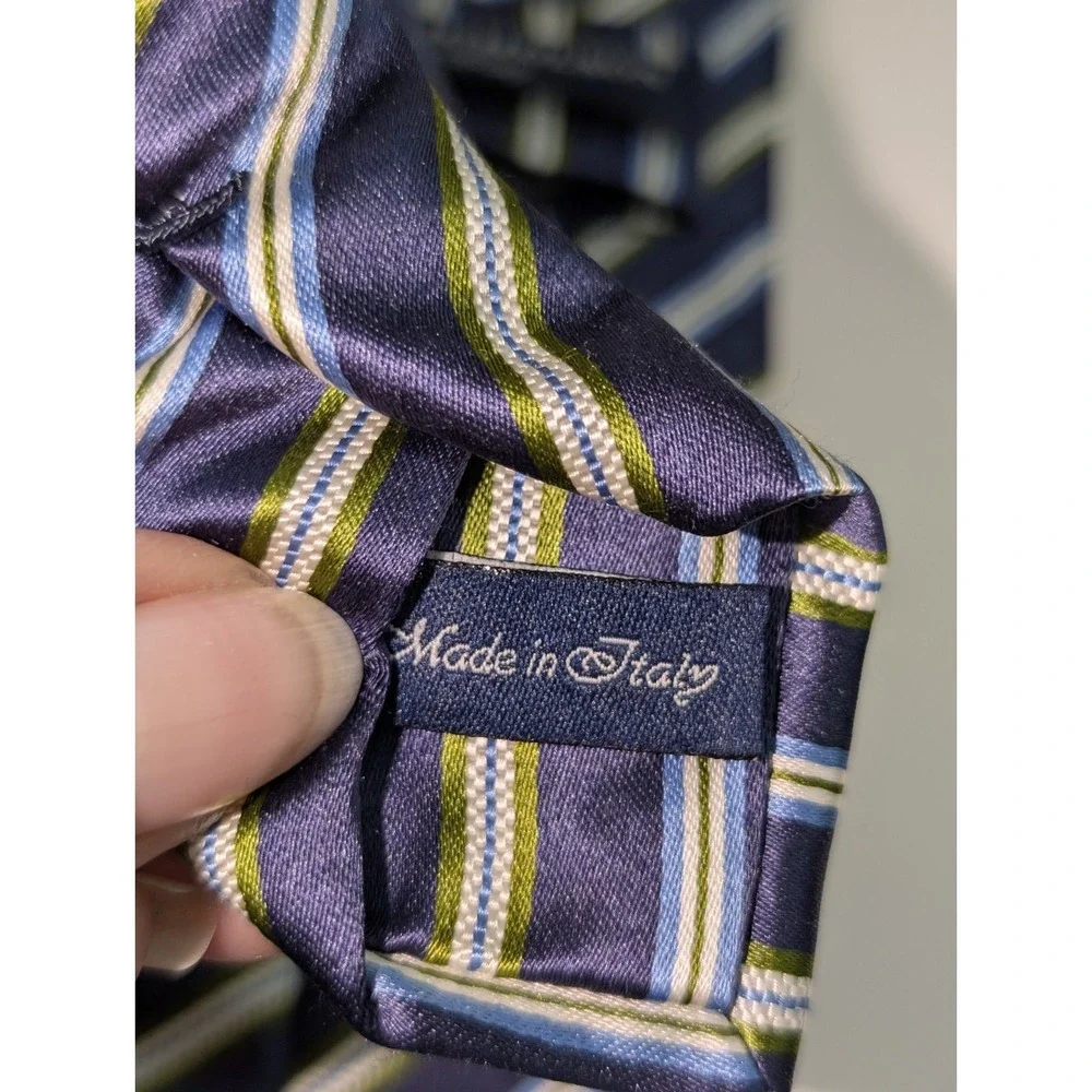 GEOFF NICHOLSON MADE IN ITALY SILK BLUE/GREEN STRIPED Motif Tie